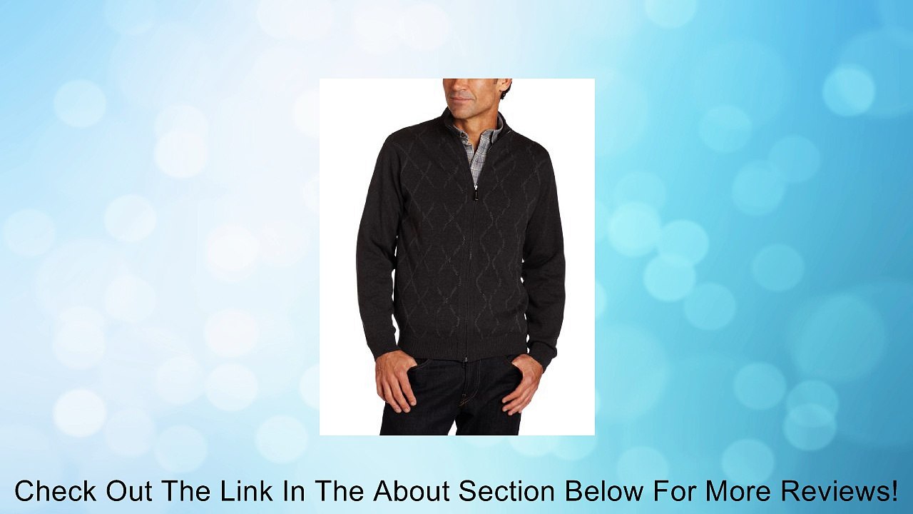 Van Heusen Men's Full Zip Argyle Sweater, Black Heather, Small Review