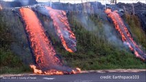 Hawaii Lava Flows Downhill To Road