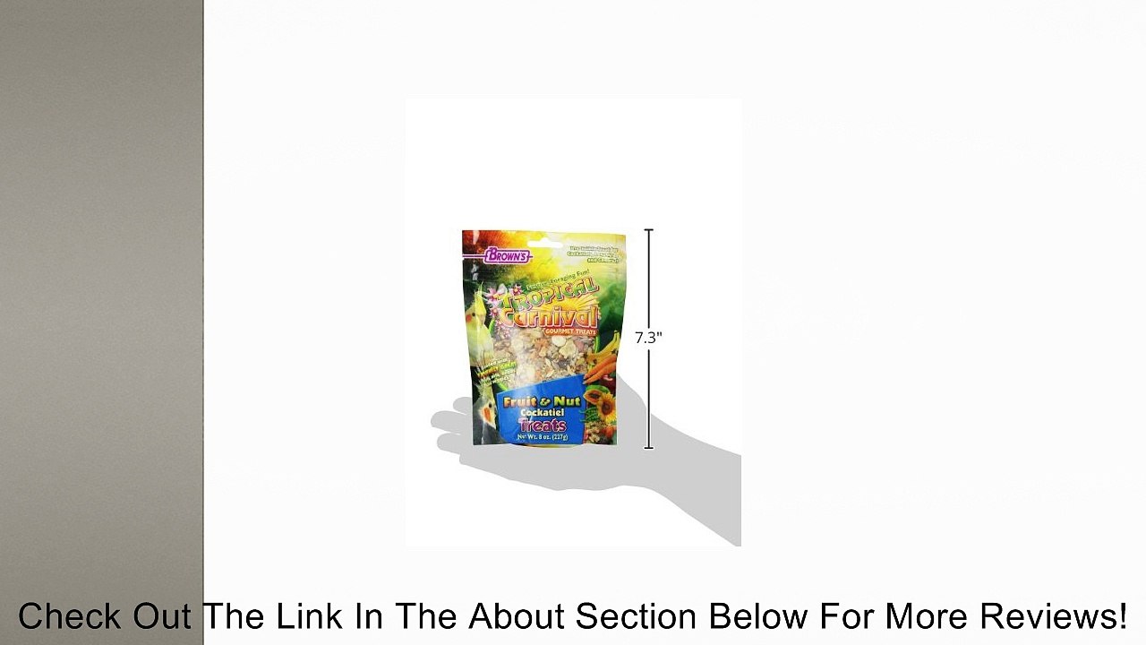 F.M. Brown's Tropical Carnival Fruit and Nut Cockatiel Conure and Lovebird Pet Treat, 8-Ounce Review