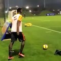 Pogba scores from behind the net during Juventus training 2014
