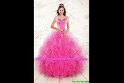 2015 Pretty Straps Hot Pink Quinceanera Dresses with Beading XFNAOA46PRT