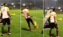 Paul Pogba scores from behind goal in Juventus training