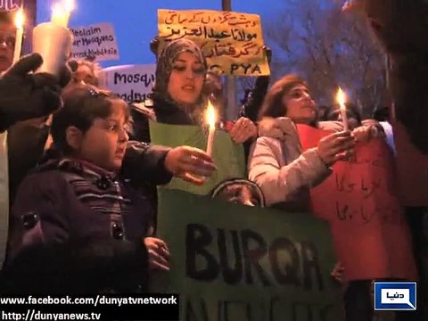 Dunya News- Islamabad- Civil society demonstrates protest for arrest of Maulana Abdul Aziz.