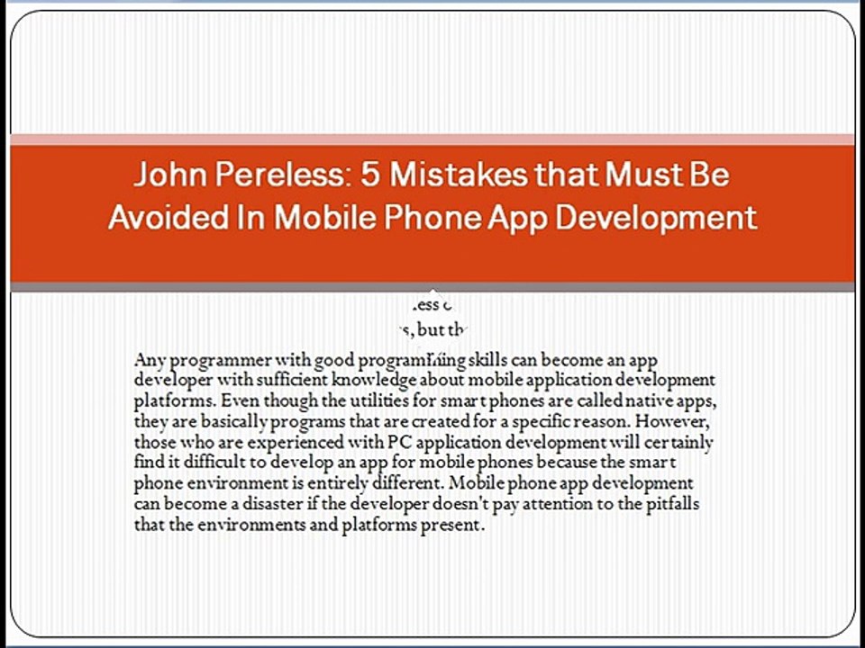 John Pereless_ 5 Mistakes that Must Be Avoided In Mobile Phone App Development