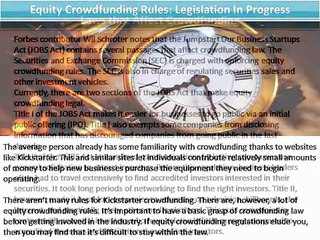 Equity Crowdfunding Rules Legislation In Progress