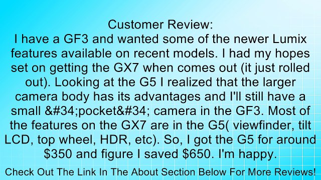 Panasonic DMC-G5KBODY 16MP SLR Camera with 3-Inch LCD - Body Only (Black) Review