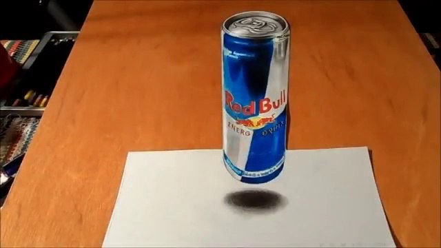 Anamorphic Illusion - Drawing 3D Levitating Red Bull Can