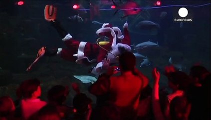 Санта-Клаус годує рибок