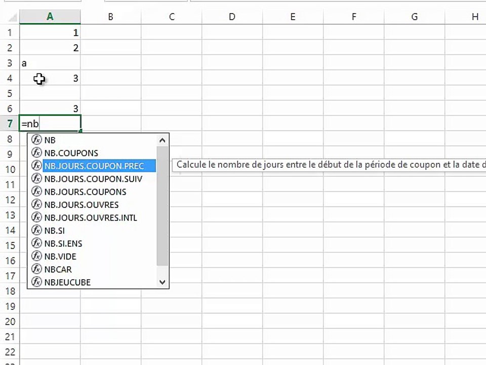 Excel - fonctions nb(), nbval(), nbval() et nb.vide()