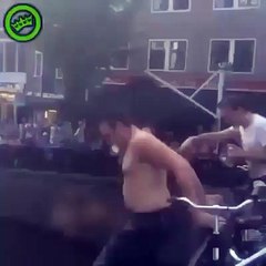 This guy tried to jump into the canal in Amsterdam...