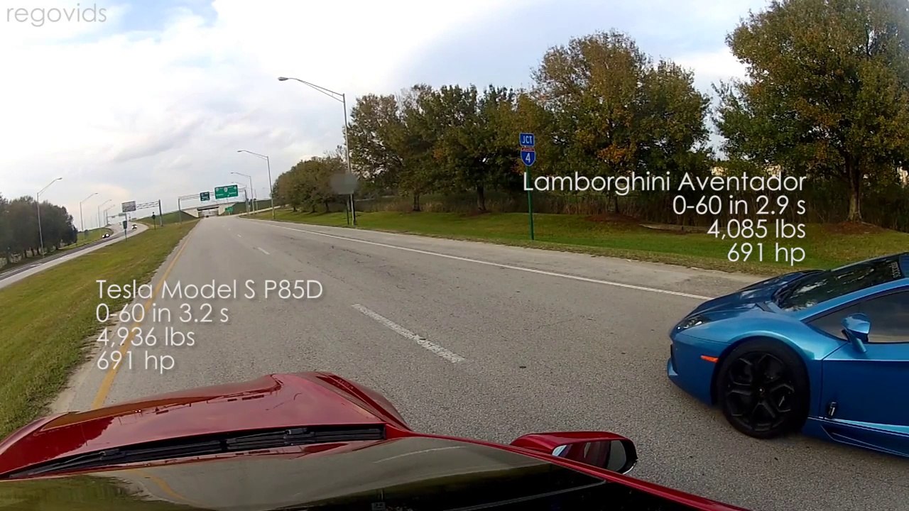 Tesla Model S P85D vs Lamborghini Aventador Race