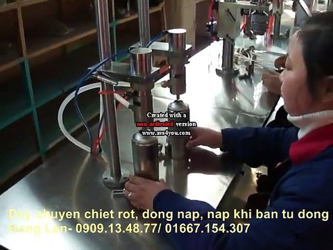 máy chiết rót nạp khí và đóng nắp bình khí, máy chiết rót đóng nắp bình xịt muỗi, bình gas