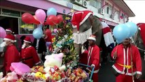Elefantes Papá Noel reparten regalos en Tailandia