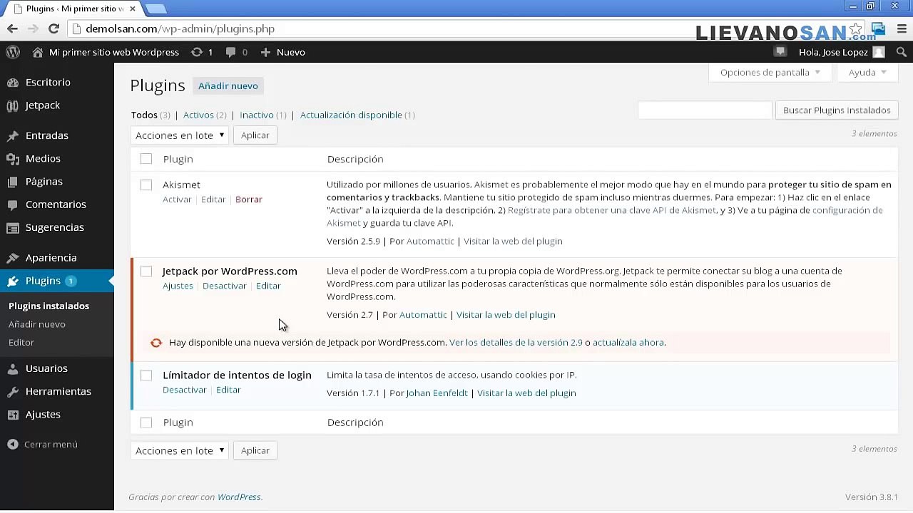 Tutorial de Wordpress desde cero 2014 -- Video 26 Actualizar plugins