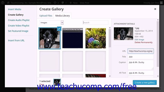 WordPress 4.0 Training Tutorial Adding an Image Gallery