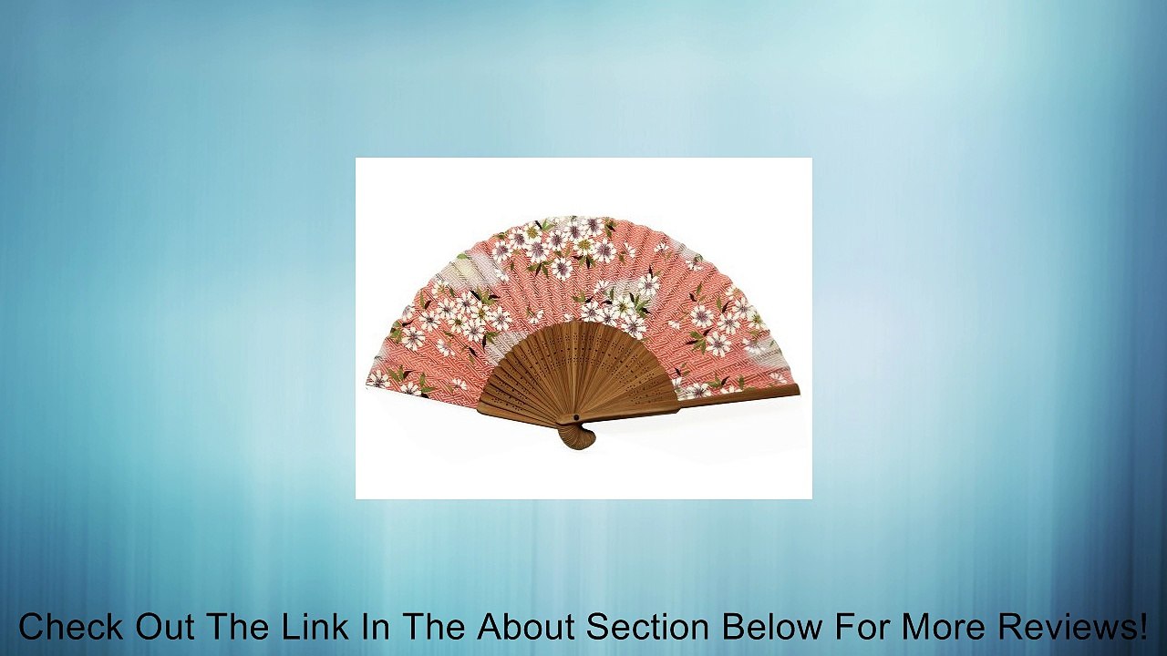 Japanese Design Silk Handheld Folding Fan, Pink Zig Zag Pattern w/white Flowers and Green Leaves HF-239 Review
