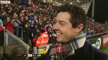 Golf champion Rory McIlroy gets trolled by stadium playing 'Sweet Caroline' during interview