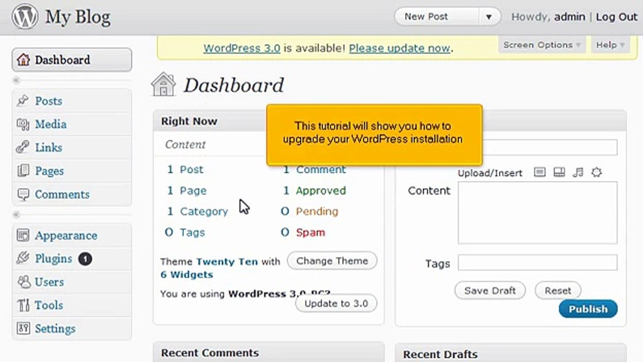 WordPress Tutorial #9 How to Update Your WordPress Installation