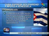 Cuba expresa solidaridad y apoyo a Venezuela