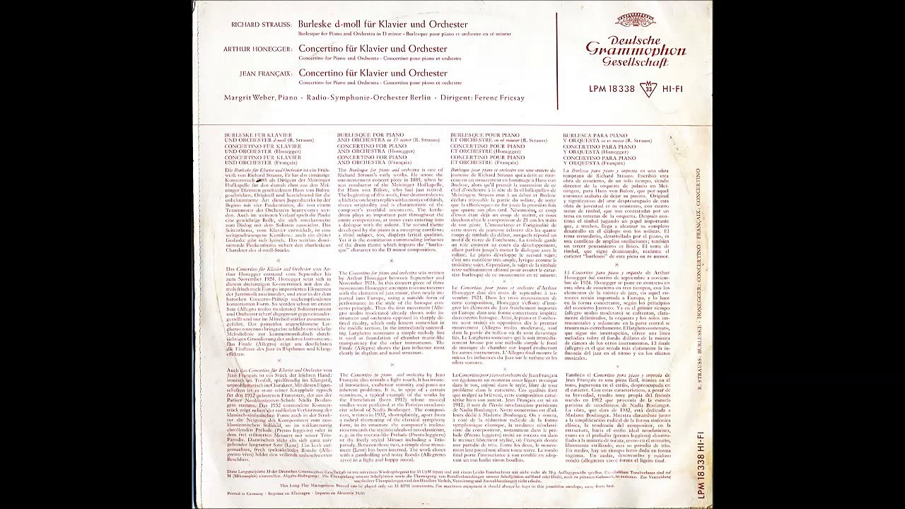 HONEGGER Concertino (1924) - M.Weber, RSO Berlin, F.Fricsay, 1955 *vinyl remaster* [HQ]