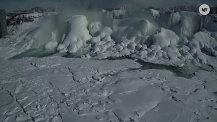 Drone Flies Over Frozen Niagara Falls
