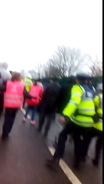 Protester Spear tackled into a parked car