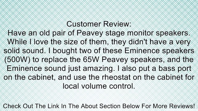 Eminence Professional Series Kappa Pro 10A 10 Replacement PA Speaker, 500 Watts at 8 Ohms Review