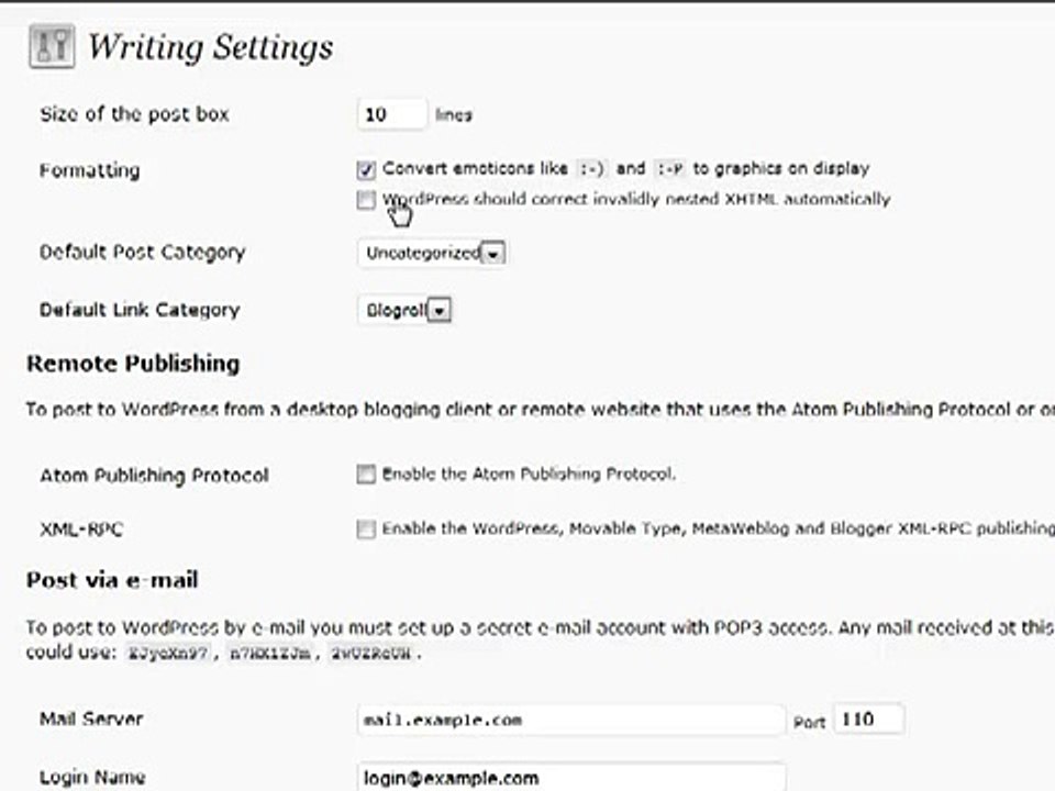 Wordpress Tutorial 17 - writing settings