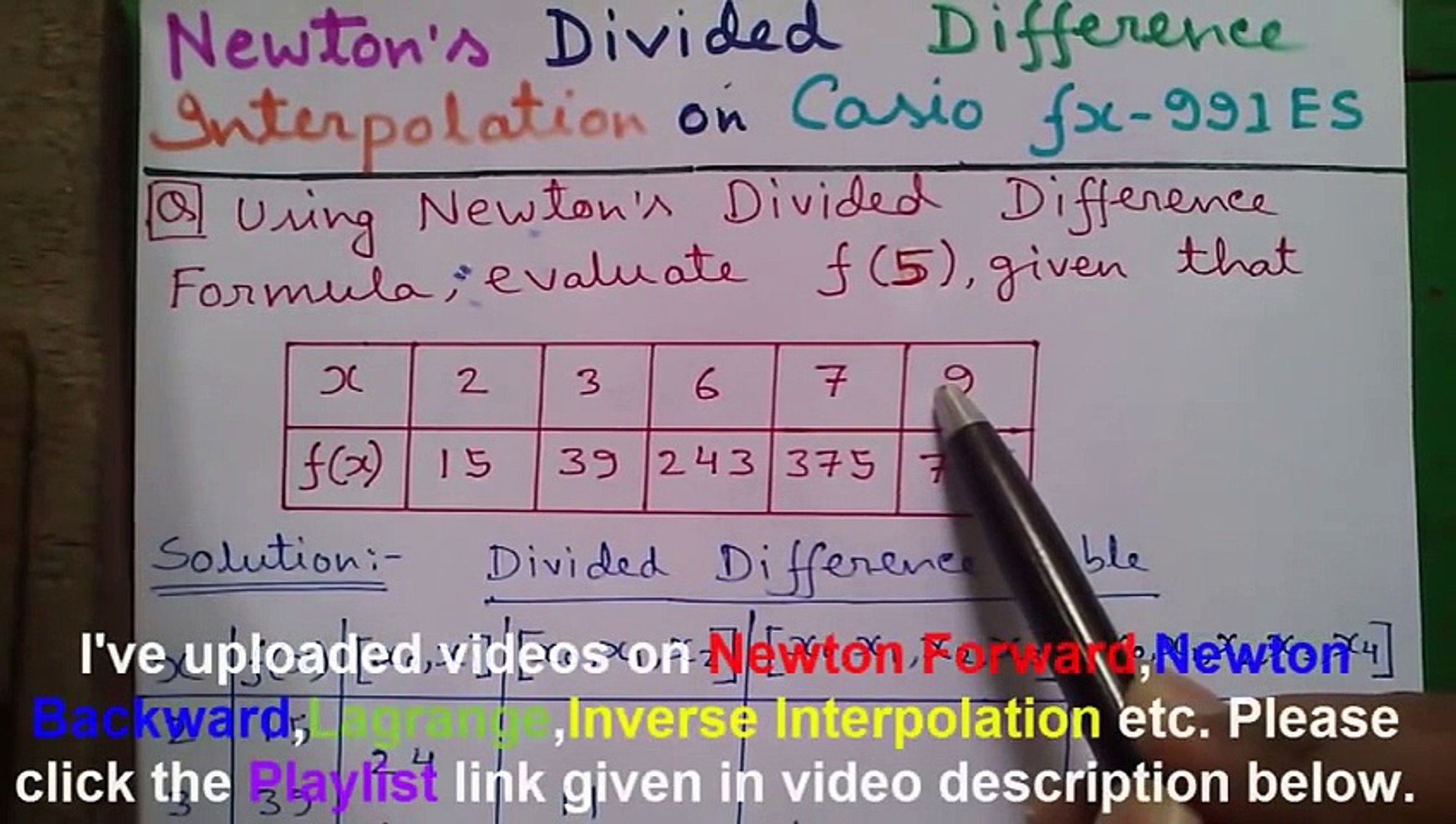 Newton Divided Difference Interpolation Explained on Casio fx-991ES  Scientific Calculator - video Dailymotion
