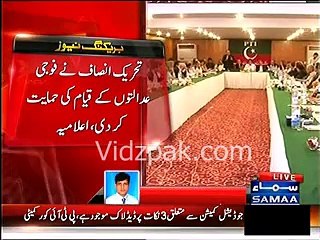 عمران  خان کی زیر صدارت کور کمیٹی کا اجلاس  تحریک انصاف نی فوجی عدالتوں کے قیام  کی حمایت کردی