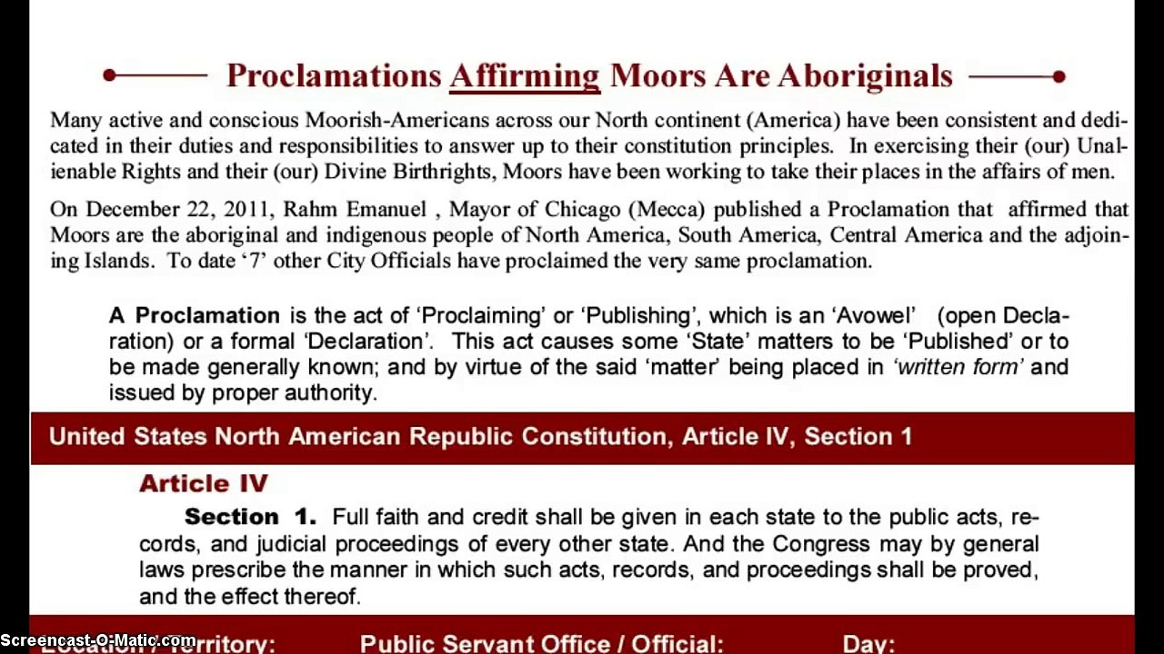 Proclamation of Moors on Record