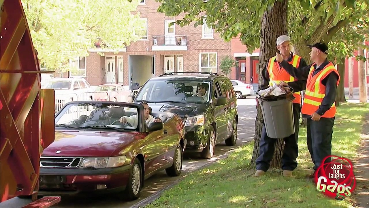Angry Garbage Men Dump on Convertible