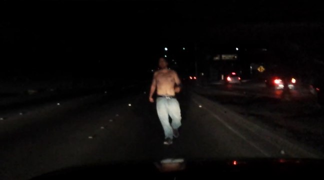 Half Naked Guy On Drugs Jump Off A Bridge : FAIL on the pavement!