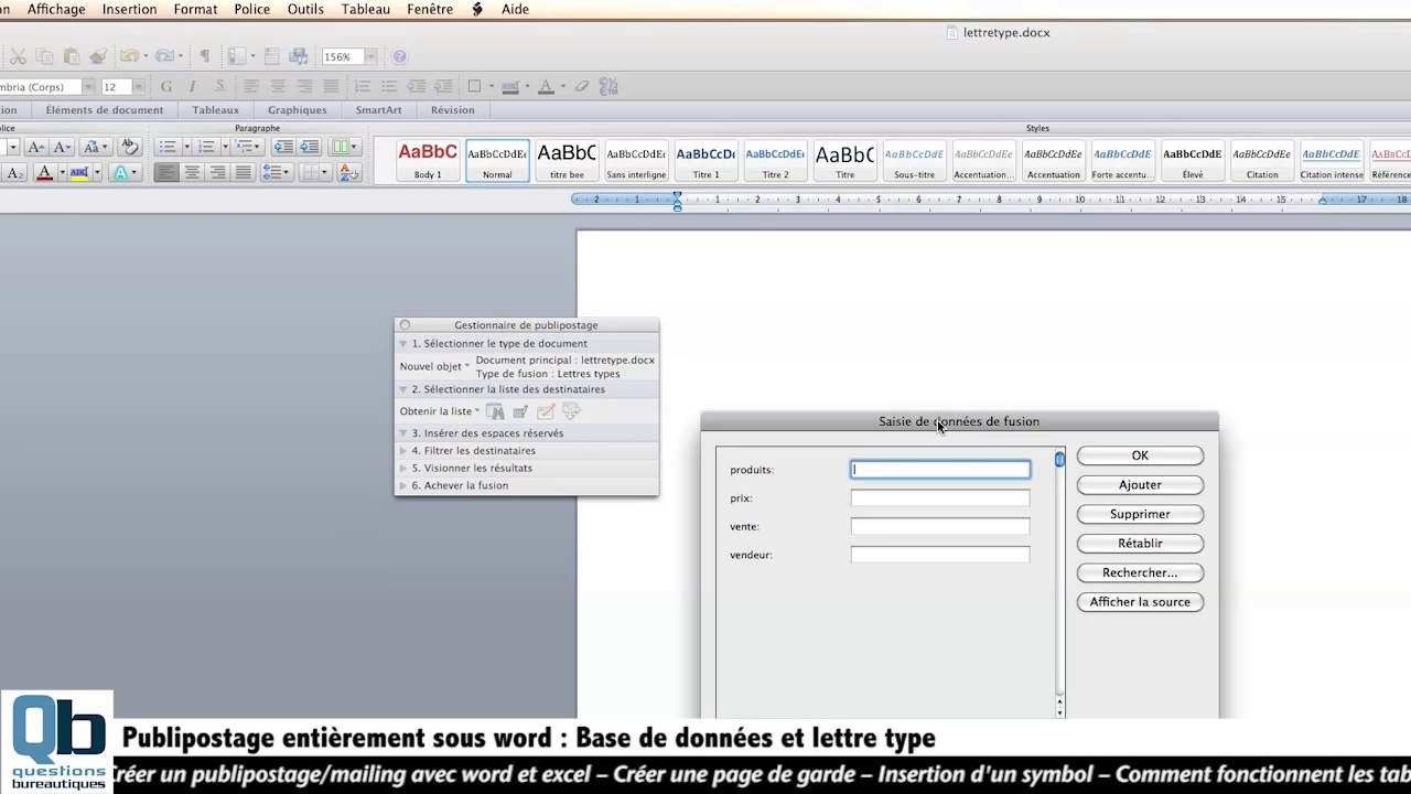 Publipostage-mailing word : base de données et lettre type sous word