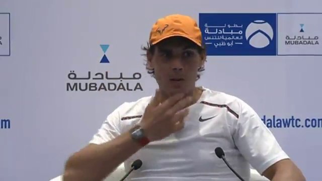 Rafael Nadal's pre-tournament press conference in Abu Dhabi. Jan 1, 2015.