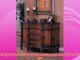Cherry brown finish wood bombe chest console table with marble top
