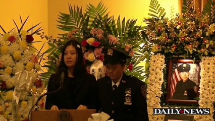 Pei Xia Chen, wife of slain NYPD officer Wenjian Liu pays final respects