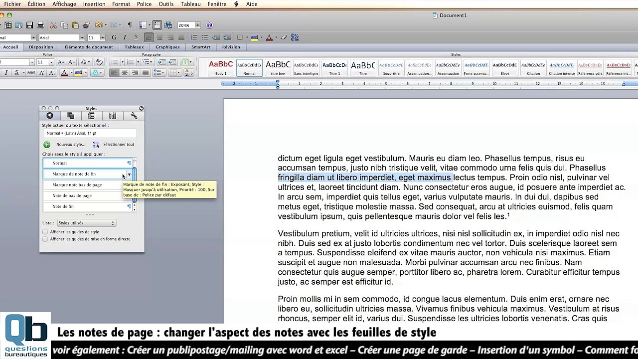 Personnaliser la mise en forme des notes sous word