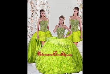 2015 unique beading and ruffles tuiquoise dresses for quince