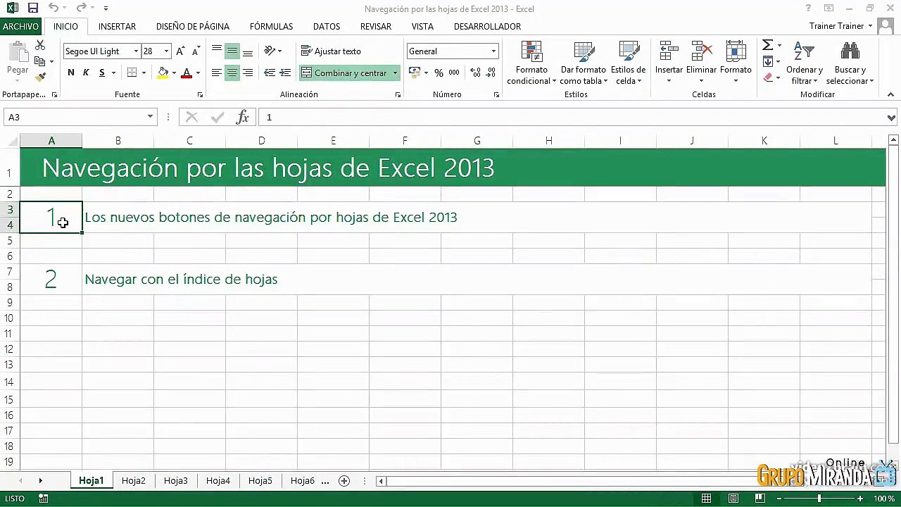 05.09 Navegación por las hojas de Excel 2013