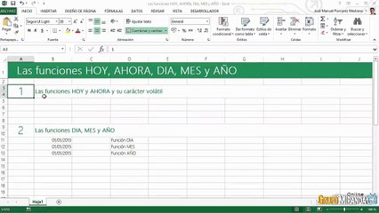 07.10 Las funciones HOY, AHORA, DIA, MES y AÑO