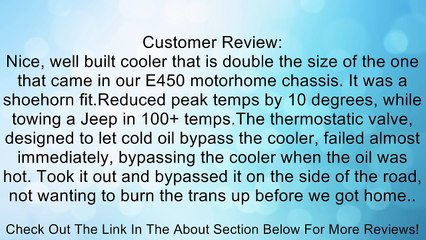 Tru-Cool Max LPD4739 4739 40,000 GVW Low Pressure Drop Transmission Oil Cooler with Thermal Bypass Review