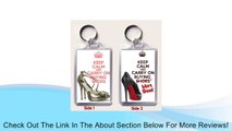 A Large Keyring with KEEP CALM AND CARRY ON BUYING SHOES with a picture of a pair of Jimmy Choo shoes on one side and KEEP CALM AND CARRY ON BUYING MORE SHOES with a picture of a Christian Louboutin shoe with an iconic red sole on the reverse. Review