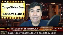 Kentucky Wildcats vs. Mississippi Rebels Free Pick Prediction NCAA College Basketball Odds Preview 1-6-2015