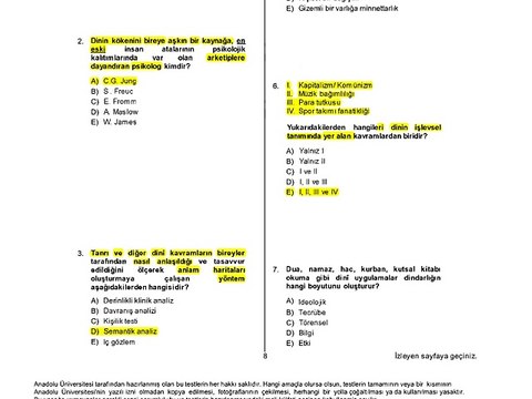ilh2005 Din Psikolojisi 2013-2014 Güz Ara Sınavı Soru ve Cevapları