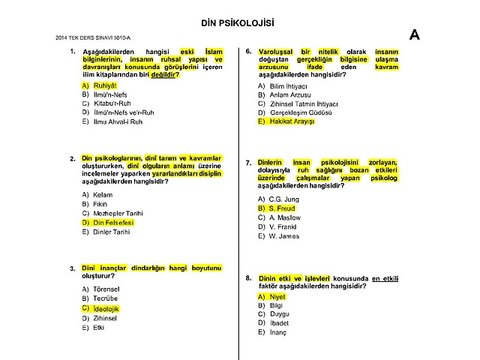 ilh2005 Din Psikolojisi 2013-2014 Güz Dönemi Tek Ders Sınavı Soru ve Cevapları