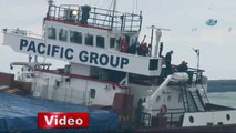 Samsun'da karaya oturan gemideki mürettebat helikopterle kurtarıldı