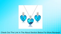 Pretty Ocean Blue Heart Necklace and Earring Set with White Swarovski Elements Crystals - Silver Tone - Gift Present for Her Review