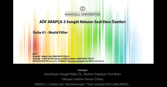 AÖF ARAPÇA-3 Ünite 01 Erol Balcı Paylaşımı Songül Ablanın Ders Özetleri - Mezîd Fiiller
