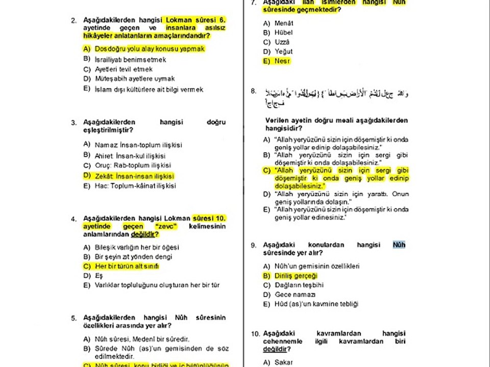 AÖF ilh2001 Tefsir 2013-2014 Güz Ara Sınavı Soru ve Cevapları
